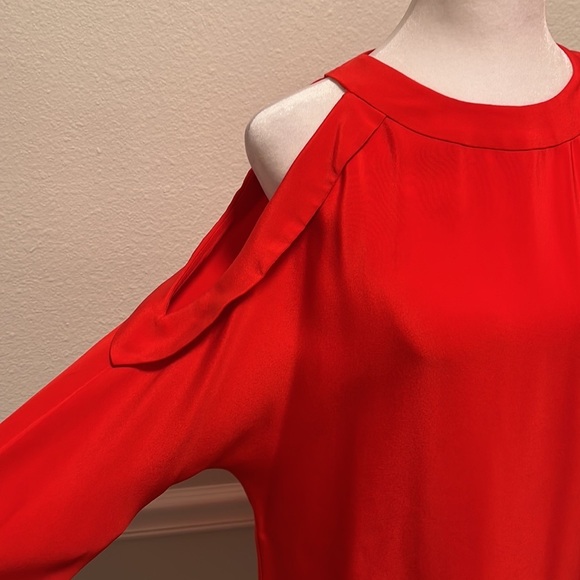 Ramy Brook Red Silk Open-Shoulder Blouse - Picture 4 of 12